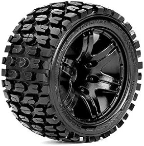 Roapex Tracker 1/10 Stadium Truck Tires, Mounted on Black Wheels, 0 offset, 12mm Hex (1 pair)