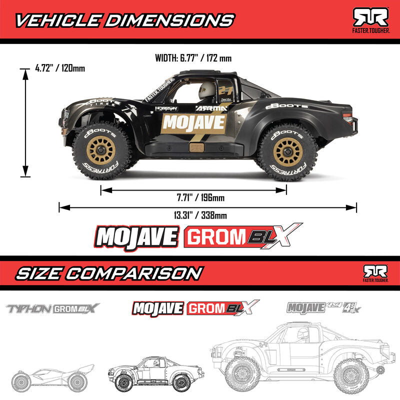 MOJAVE GROM 223S BLX Brushless 4X4 Small Scale Desert Truck RTR with DSC, Black