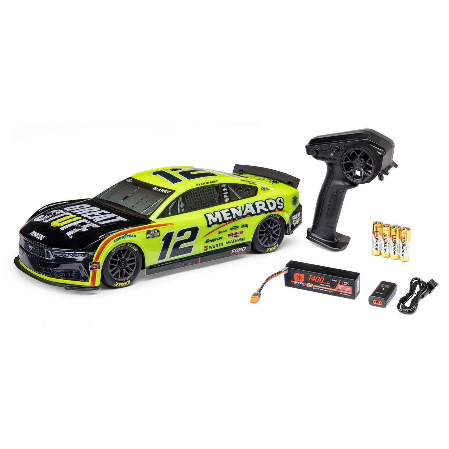 1/12 Losi NASCAR AWD RC Racecar, Ryan Blaney No. 12 Menards 2024 Ford Mustang