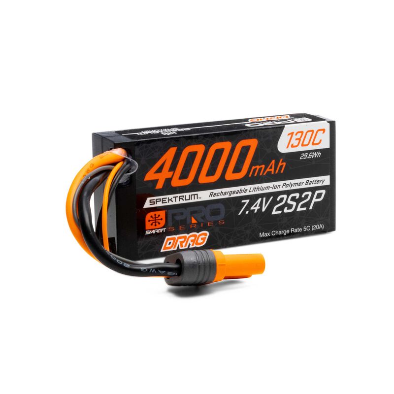 Spektrum SMART 7.4V 4000mAh 2S 130C Smart No Prep Drag LiPo Battery: IC5