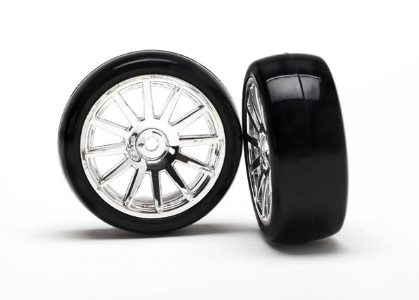 LaTrax Pre-Mounted Slick Tires & 12-Spoke Wheels (Chrome) (2)