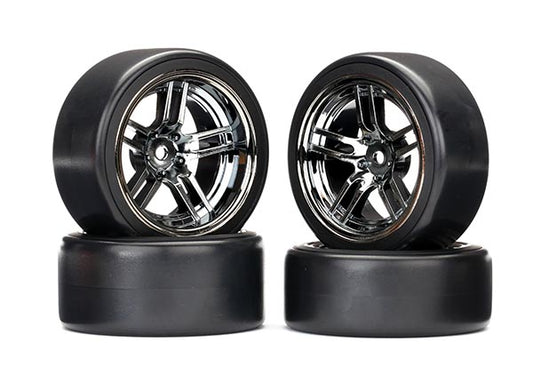 Traxxas 4-Tec 2.0 1.9" Front & Rear Pre-Mounted Drift Tires (Black Chrome) w/12mm Hex Split-Spoke Wheels (4)