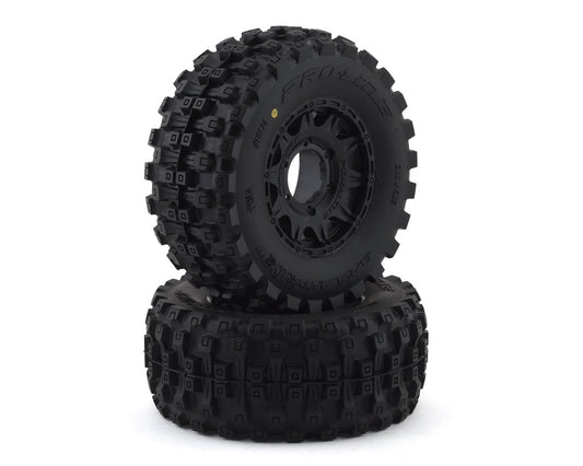 Proline Badlands MX28 Belted 2.8" Pre-Mounted Truck Tires (2) (Black) (M2) w/Raid 6x30 Removable Hex Wheels