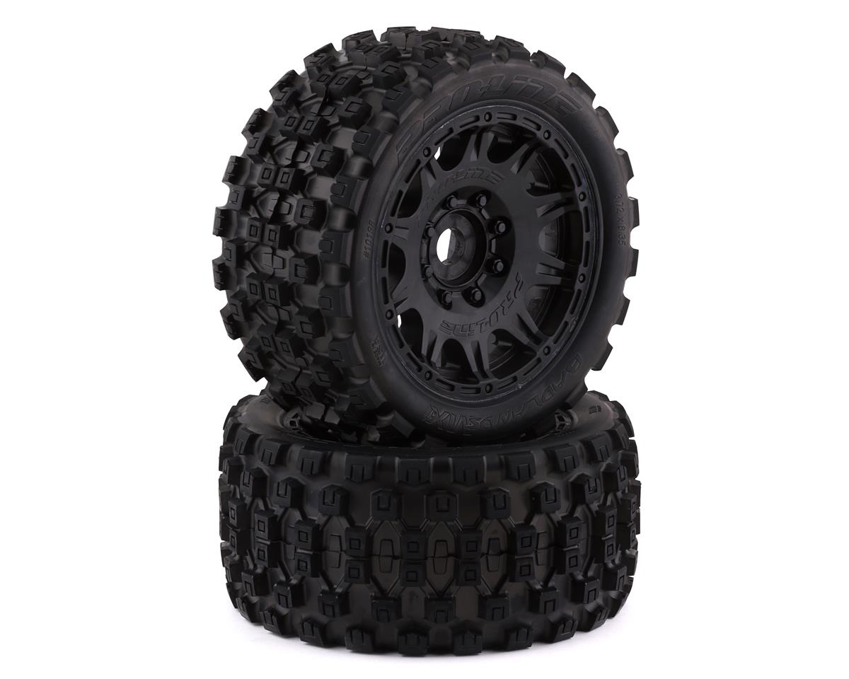 Badlands MX57 5.7" Pre-Mounted 1/6 Monster Truck Tires (Black) (2) w/Raid Wheels