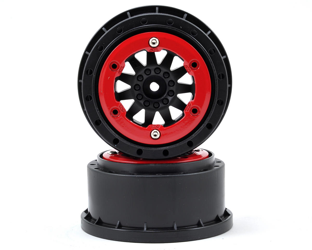 F-11 Bead-Loc Short Course Wheels (Black/Red) (2) w/12mm Hex (Slash Rear)  Write a Review