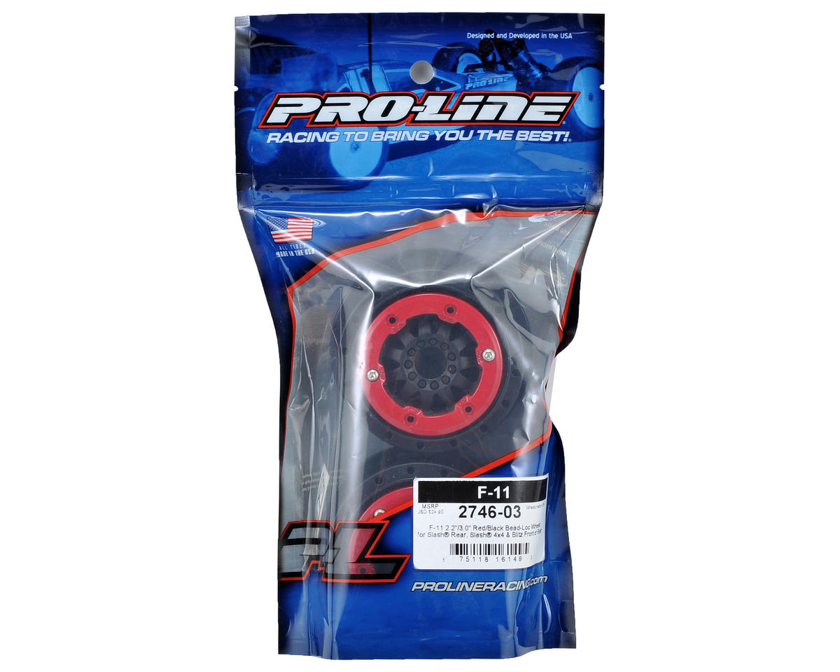 F-11 Bead-Loc Short Course Wheels (Black/Red) (2) w/12mm Hex (Slash Rear)  Write a Review