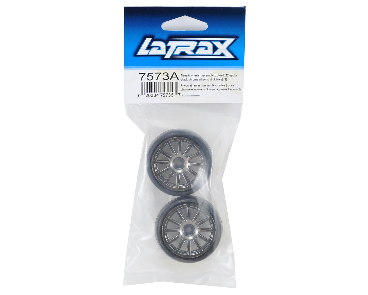 LaTrax Pre-Mounted Slick Tires & 12-Spoke Wheels (Black Chrome) (2)