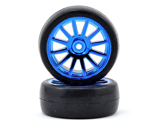 LaTrax Pre-Mounted Slick Tires & 12-Spoke Wheels (Blue Chrome) (2)